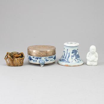 A group of four ceramic objects, mostly 20th century.