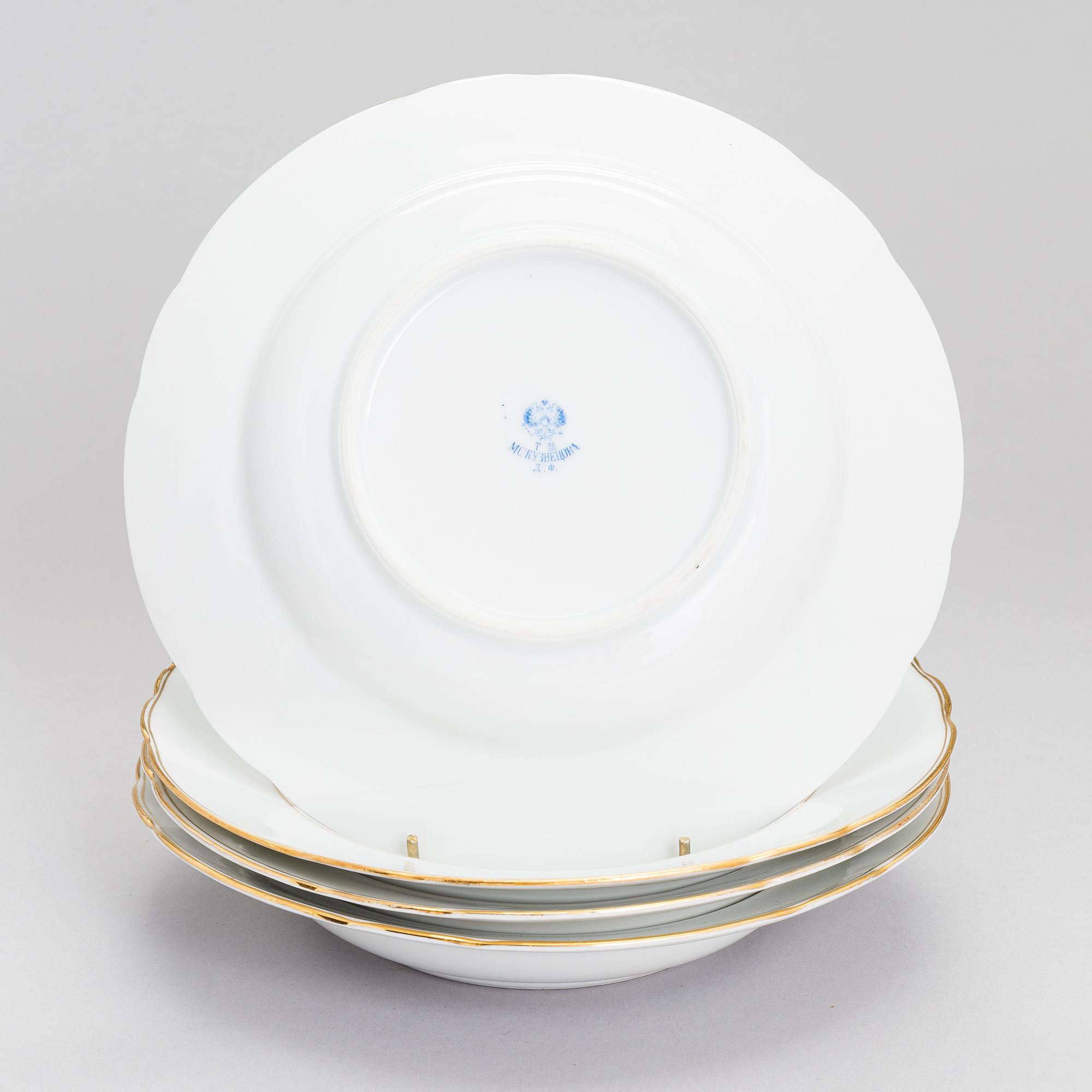 Russian porcelain dishes, totally 7, Kuznetsov and Kornilov, Russia 1861 - 1917.