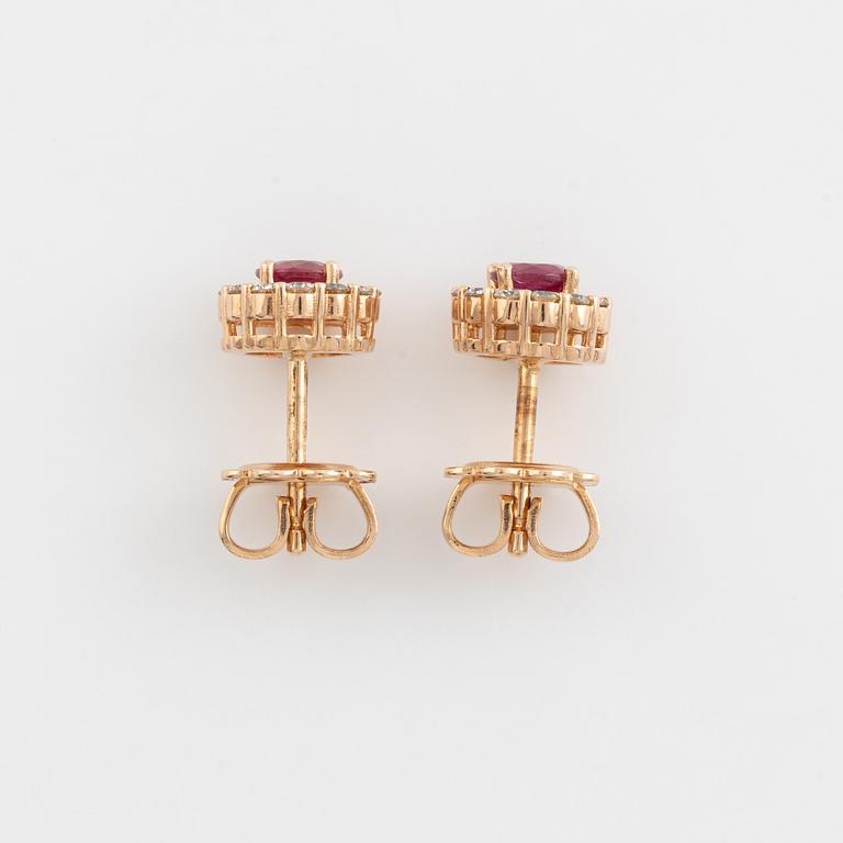 Ruby and brilliant cut diamond earrings.