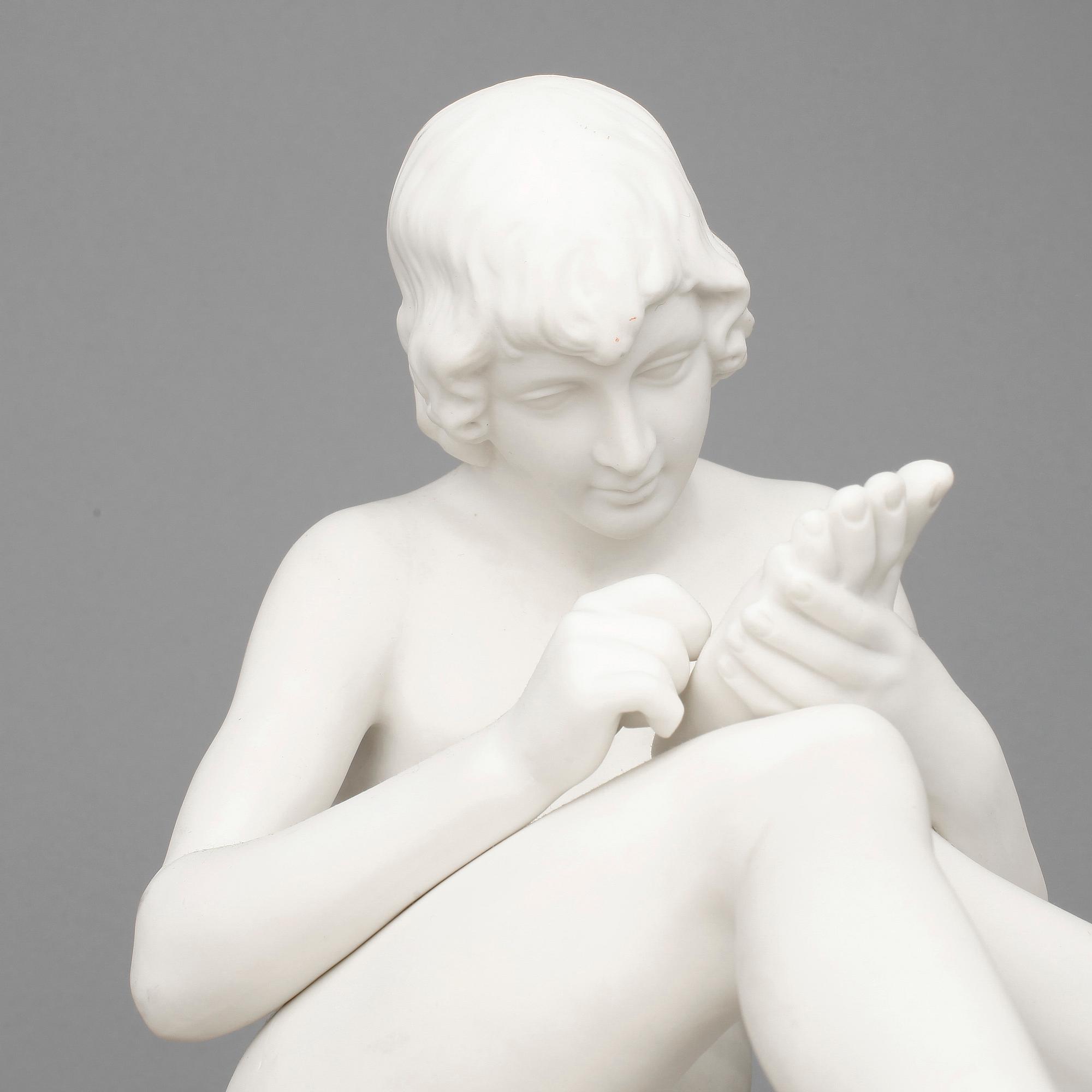 SKULPTUR, "Stickan", parian, Gustavsberg, signerad G E.
