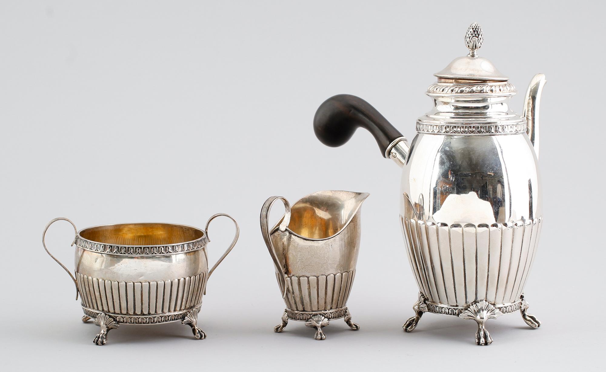 KAFFESERVIS, 3 delar, silver, Stockholm 1916. Vikt ca 949 gram.