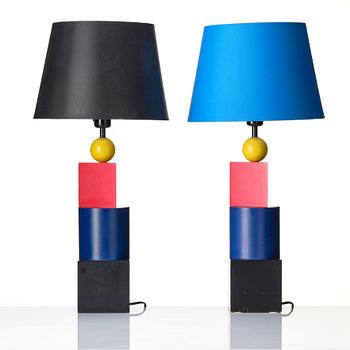 Olle Andersson, a pair of "Mondrian" table lamps, Belysia AB, Sweden, 1980s.