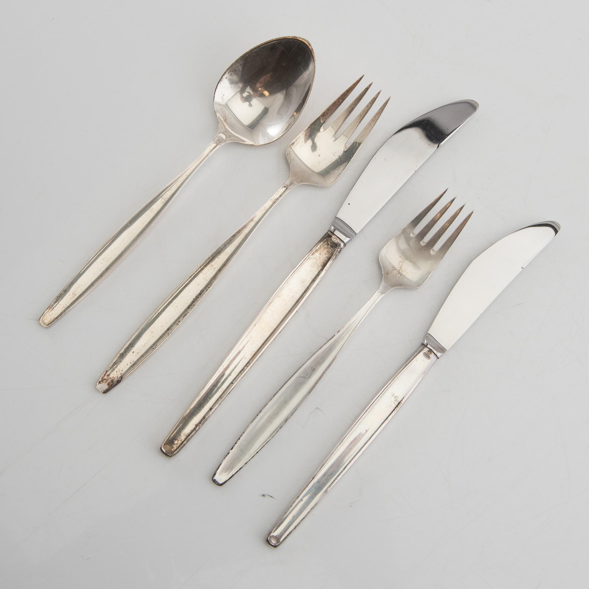 Tias Eckhoff, Cutlery 43 pcs "Cypress" sterling silver by G Jensen Denmark.