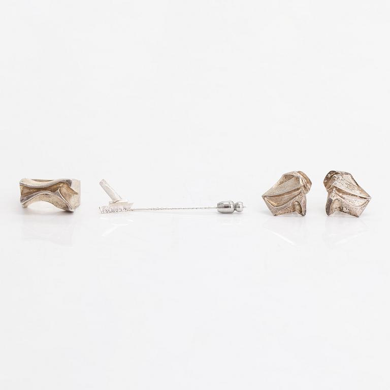 Lapponia, A sterling silver ring, a pair of earrings and a tie pin.