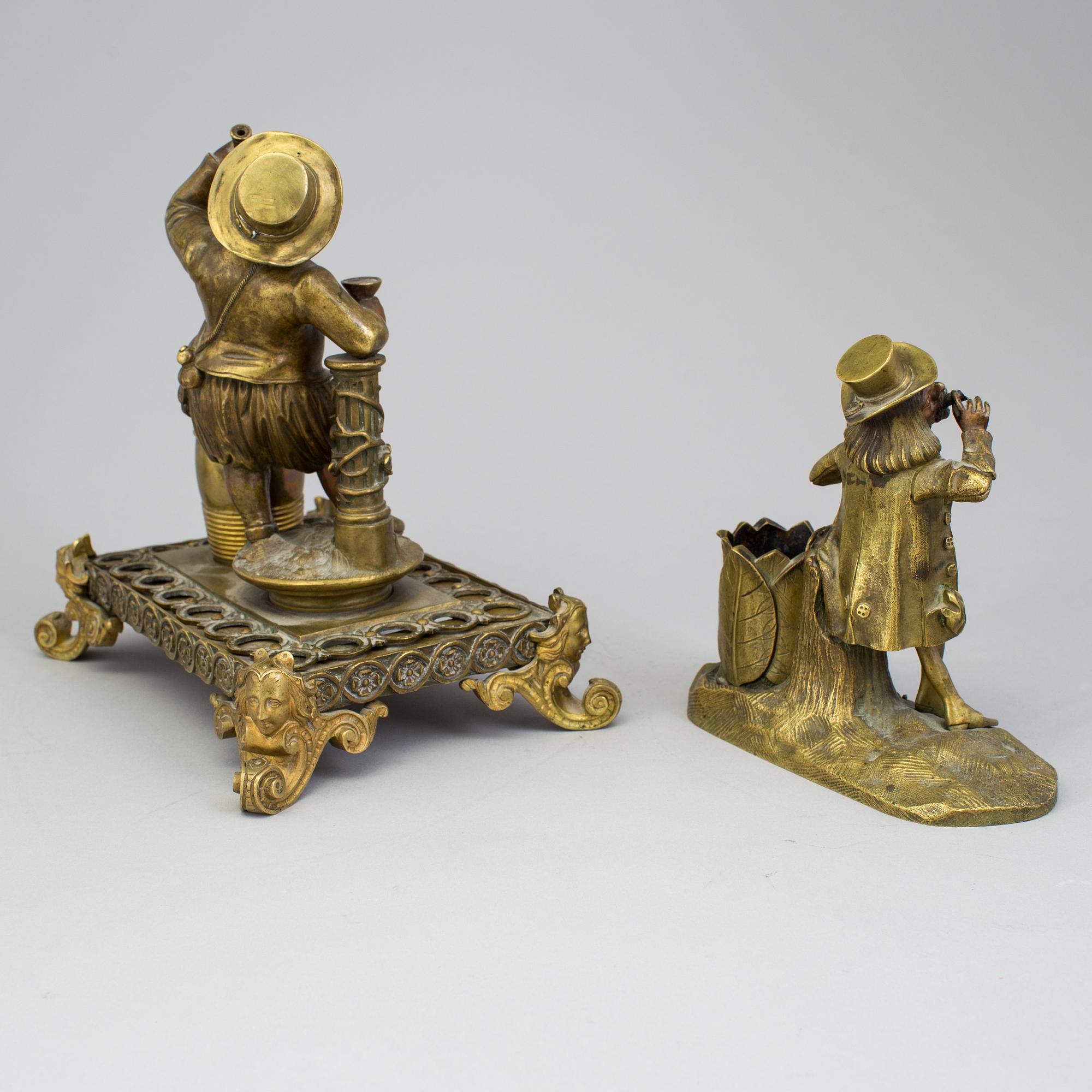 TWO BRONZE INK STANDS, second half of the 19th century.