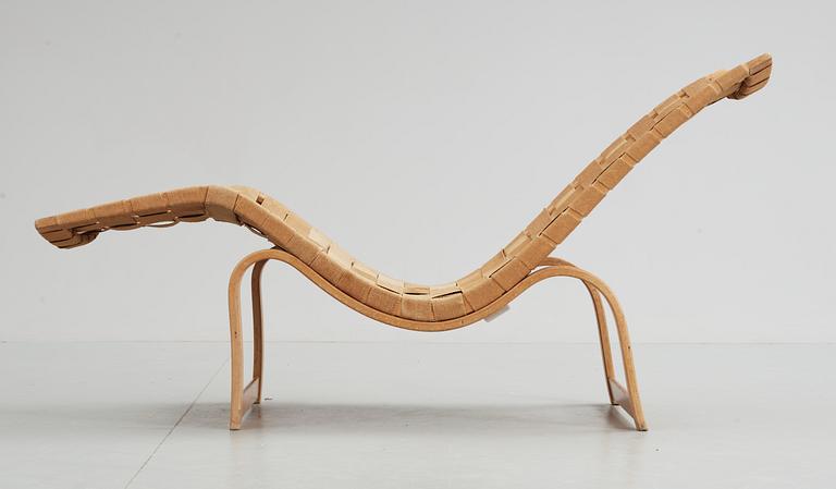 A Bruno Mathsson birch and canvas reclining chair, by Karl Mathsson, Värnamo 1936.