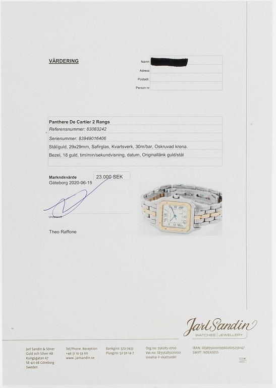 CARTIER, Panthère, armbandsur,  26,5 x 26,5 (36) mm.