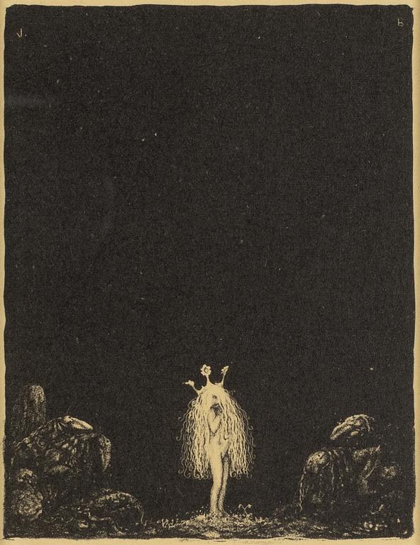 John Bauer, lithograph, from: "Troll", 1915. Signed J B in the print.