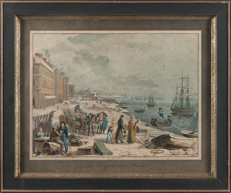 JEAN PIERRE MARIE JAZET, handkolorerad etsning, 1800-talets början.