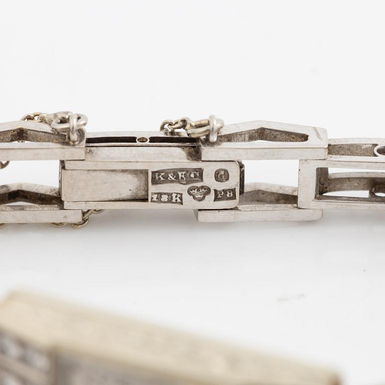 Armbandsur, art déco, länk 18K vitguld med briljantslipade och gammalslipade diamanter, K& KC Göteborg 1941.