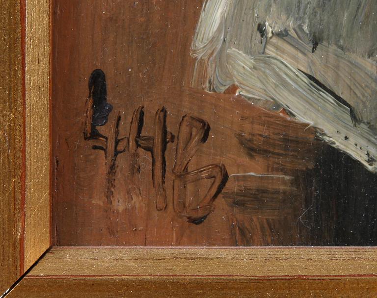 OKÄND KONSTNÄR, olja på pannå, sign. 1900-talets första del.