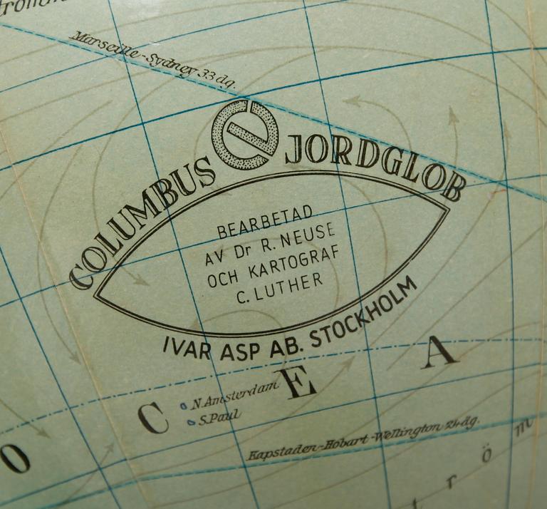 JORDGLOB, Columbus Jordglob efter Dr Neuse, 1900-talets mitt.