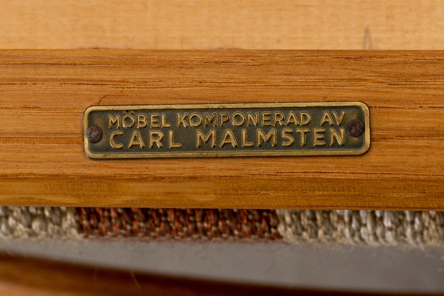 A CARL MALMSTEN DINING TABLE and CHAIRS, 7 parts.