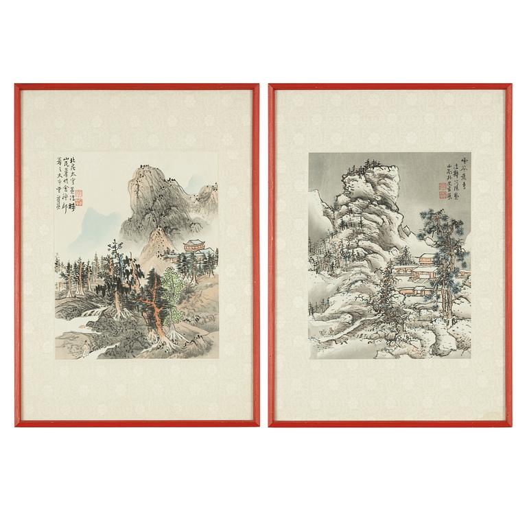 Akvareller, ett par. Kina, 1900-tal. Oidentifierad konstnär.