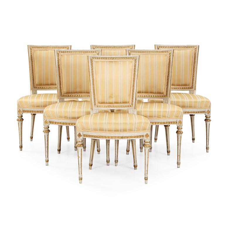 Six Gustavian late 18th century chairs by Johan Erik Höglander, master 1777.