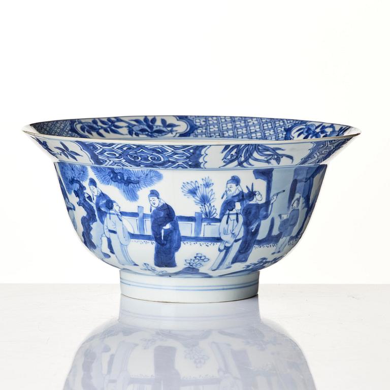 A blue and white bowl with scholars, Qing dynasty, mark and period of Kangxi (1662-1722).