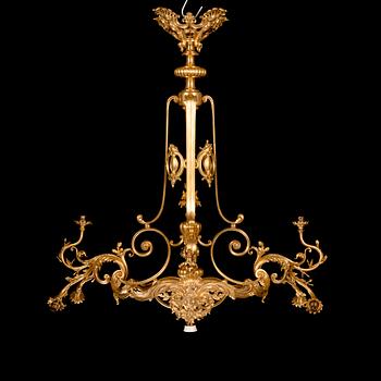 Ferdinand Barbedienne, A signed and gilded bronze chandelier from second half of the 19th century. Height 115 cm.