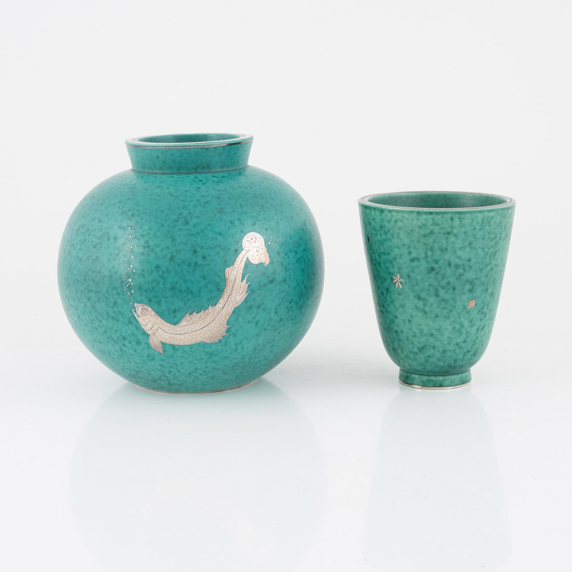 Wilhelm Kåge, two 'Argenta' vases, Gustavsberg.