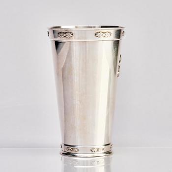 Sigvard Bernadotte, a sterling silver beaker, Georg Jensen, Denmark 1925-32, with Queen Ingrid's monogram.