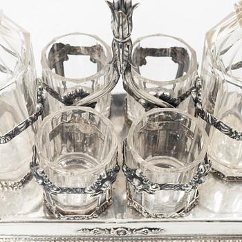 Adolf Zethelius, likörset, silver och glas, Stockholm 1821.