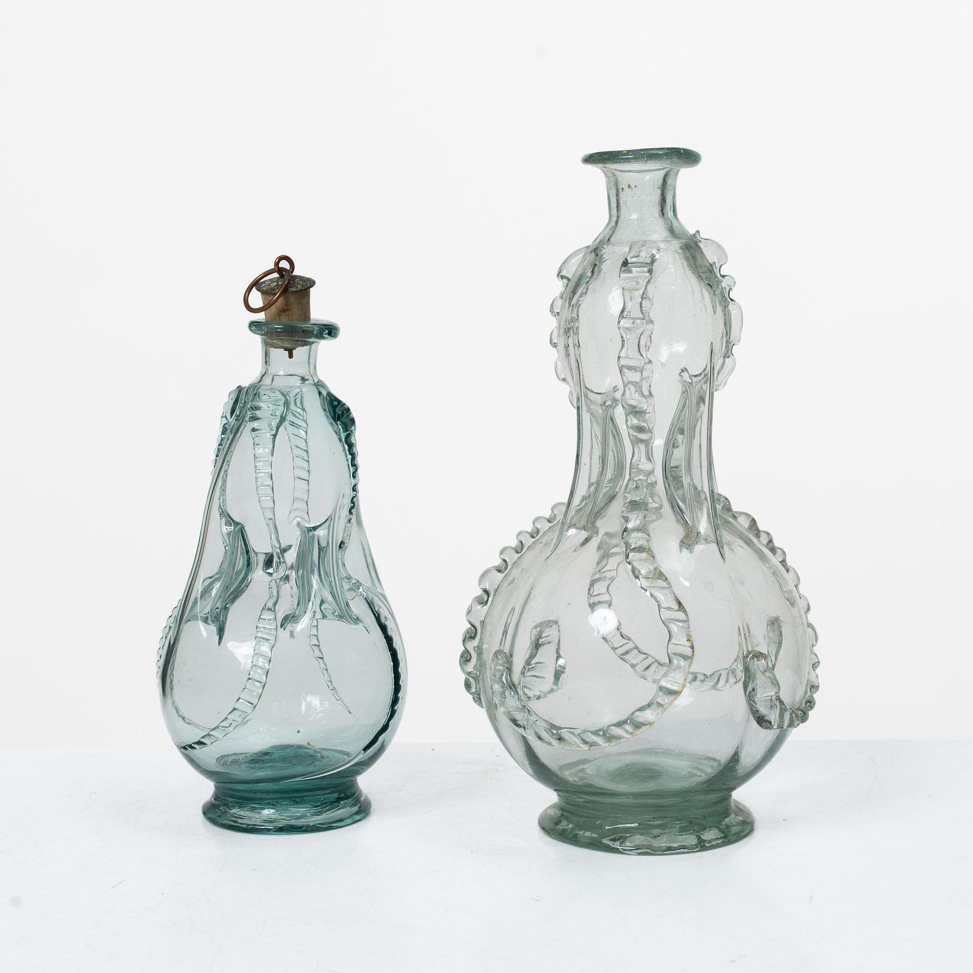 Two bottles, so called kluckaflaskor, 18th/19th century.