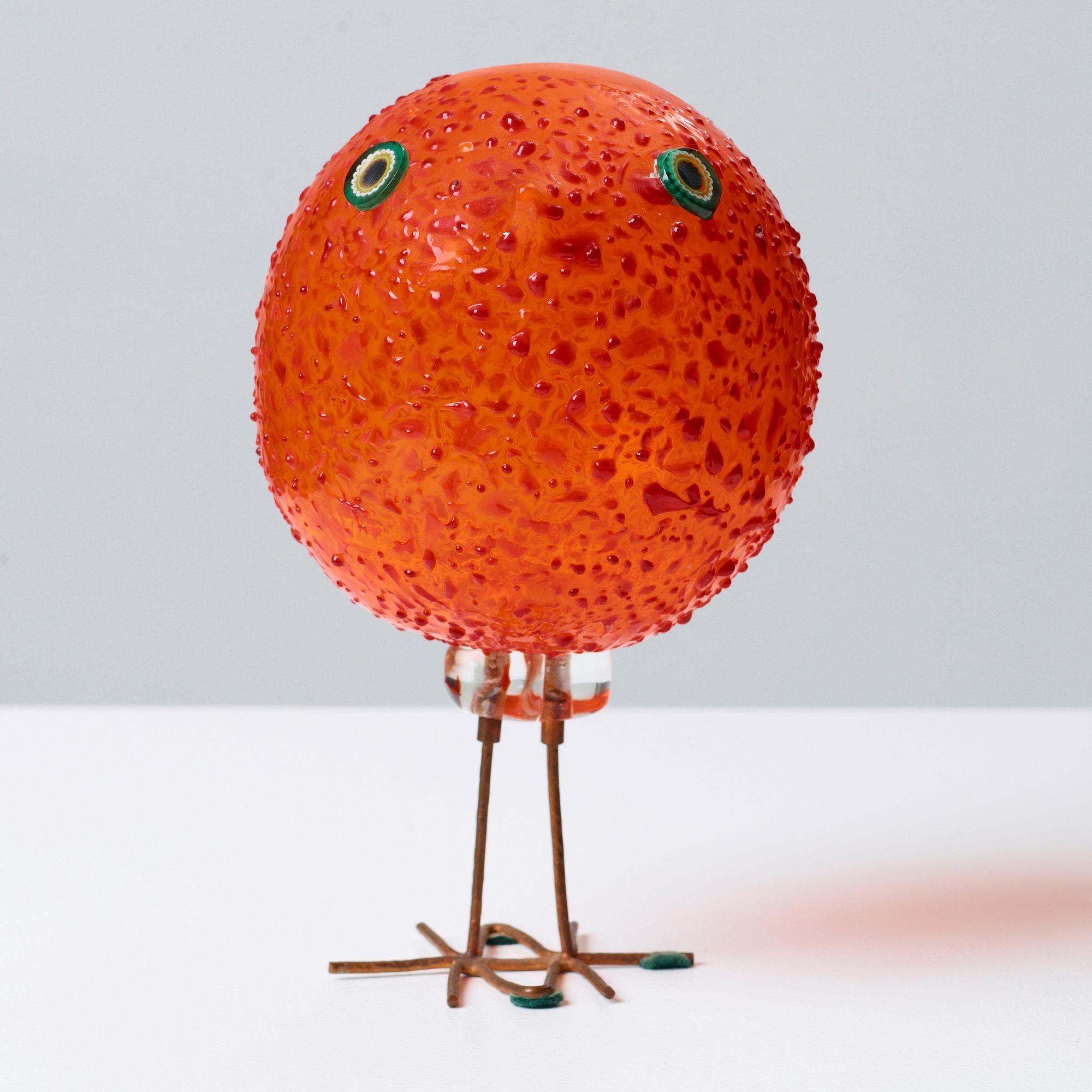A Peter Pelzel orange glass 'Pulcino' bird, Vistosi, Italy 1960's.