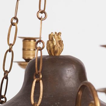 A late Gustavian ormolu and patinated bronze six-branch chandelier, Stockholm circa 1800.