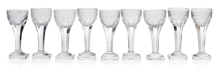 A set of nine 19th cent liquere glass.