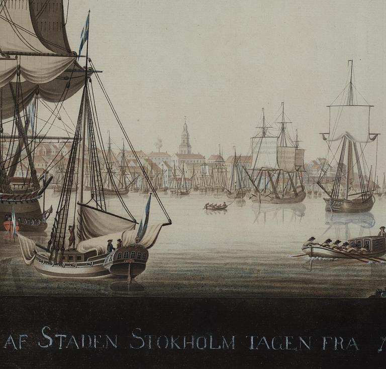Svensk konstnär, 1700-tal, "Prospect af Staden Stokholm tagen fra Artellerie Holmen i Aaret MDCCLXXII" (1772).