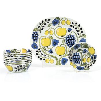 Birger Kaipiainen, Plate and 8 bowls, porcelain, “Paratiisi”, Arabia, Finland.