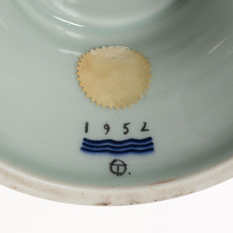 Thorkild Olsen, a porcelain urn with cover, Royal Copenhagen, Denmark, dated 1952.