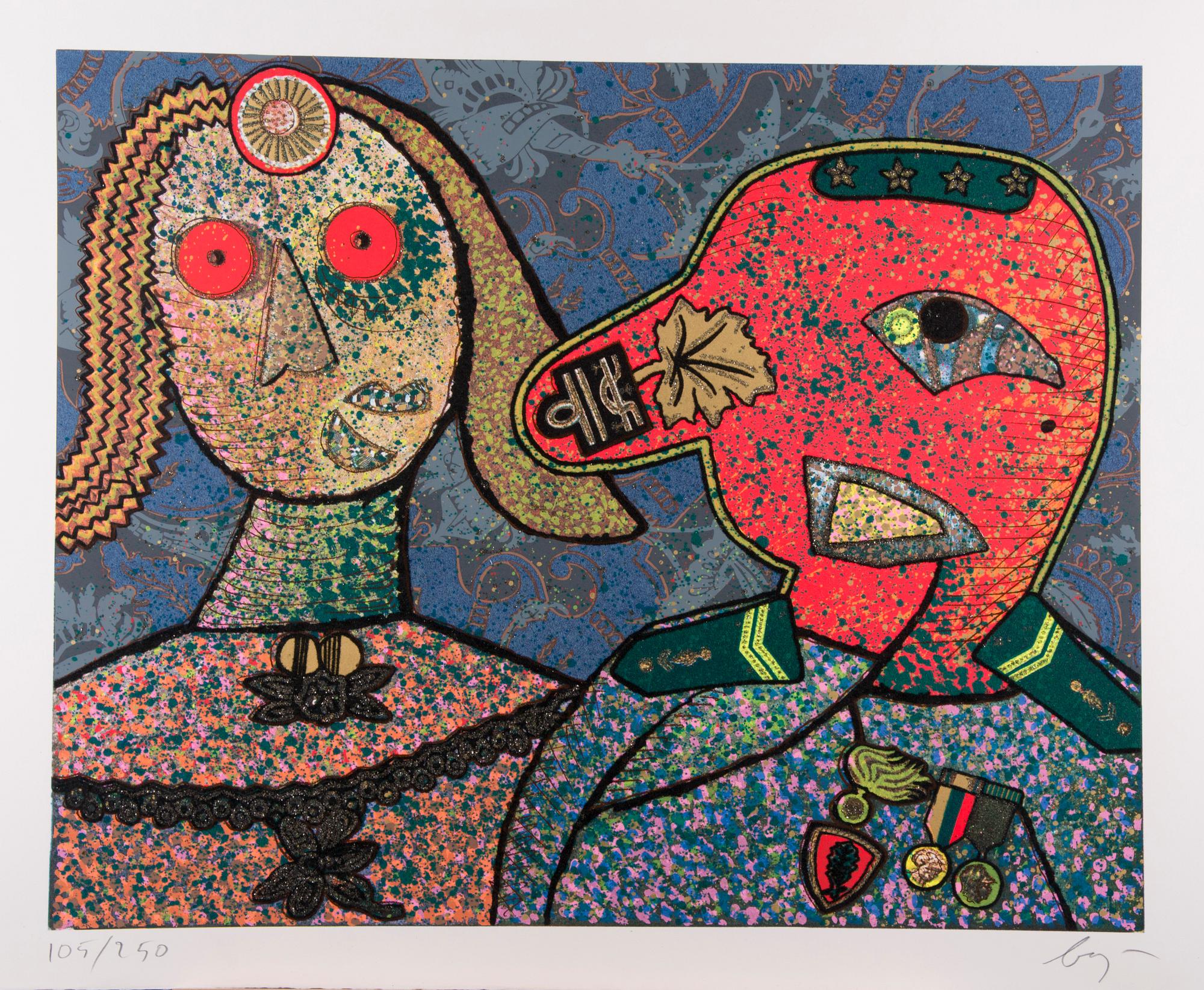 ENRICO BAJ, blandteknik och färgtryck, 5 st, signerade och numrerade.