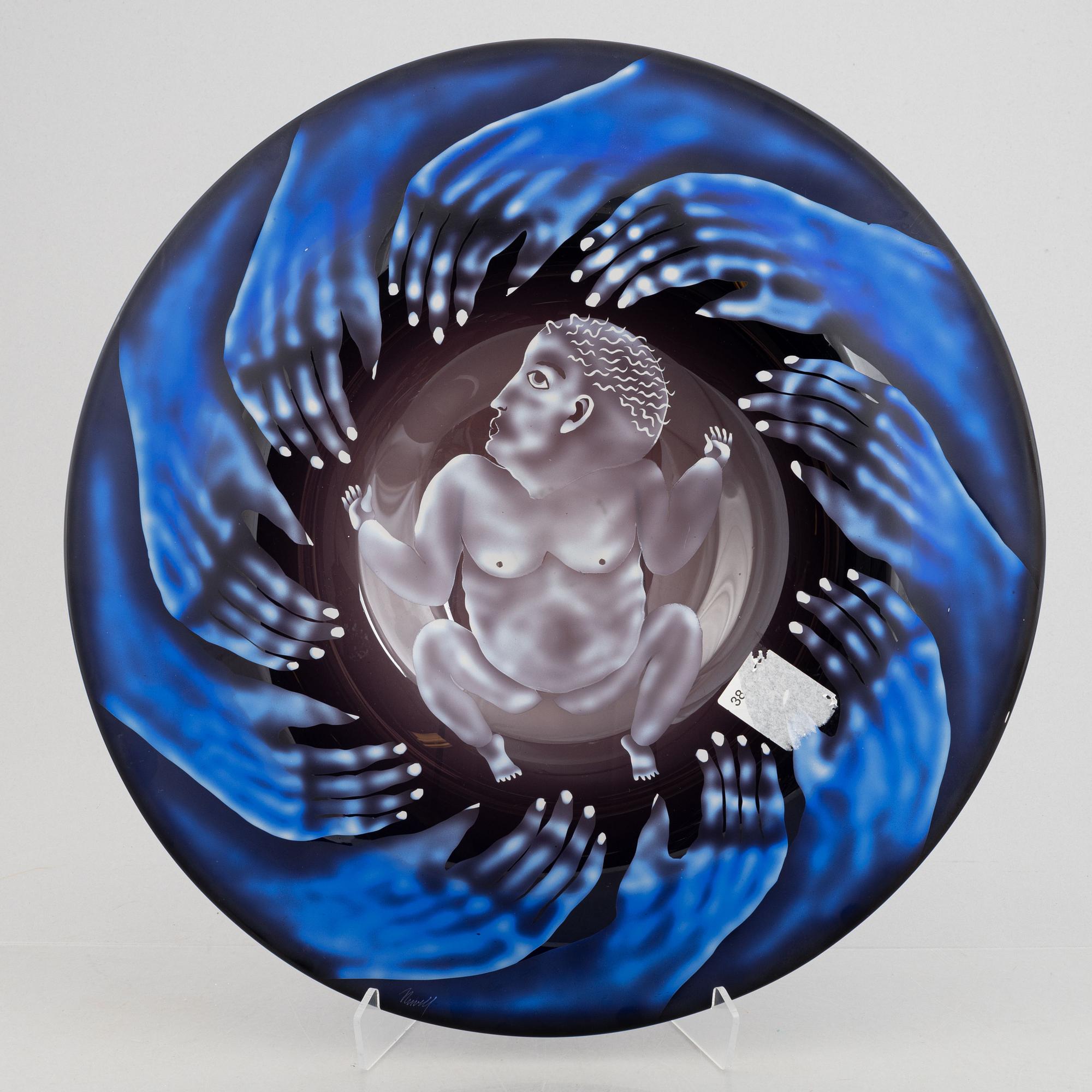 Steven Newell, a glass dish, late 20th Century.
