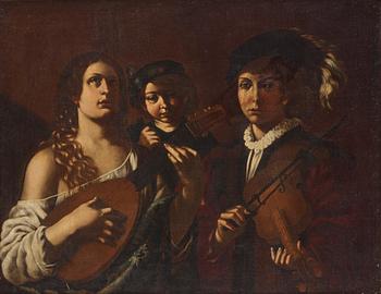 721. Caravaggio (Michelangelo Merisi da Caravaggio) Hans efterföljd, Musicerande sällskap.