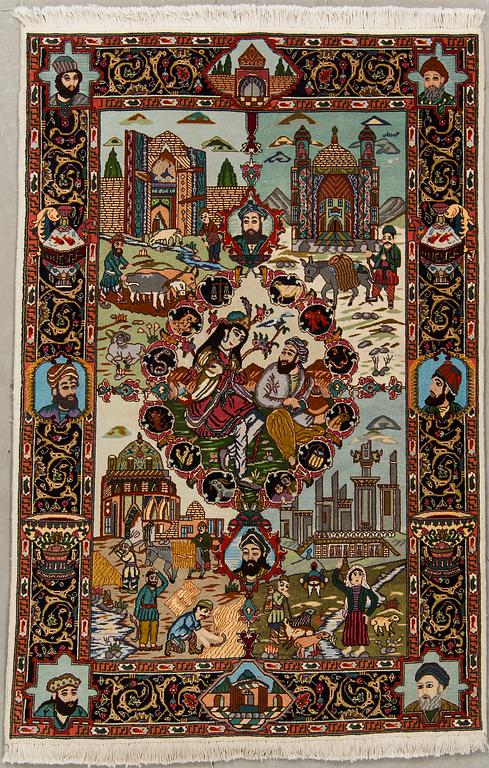 MATTA, Täbris, figural, part silk, signerad, 1900-talets slut. Ca 149 x 98 cm.