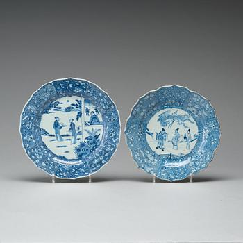 A set of six blue and white dishes, Qing dynasty, 18th century.