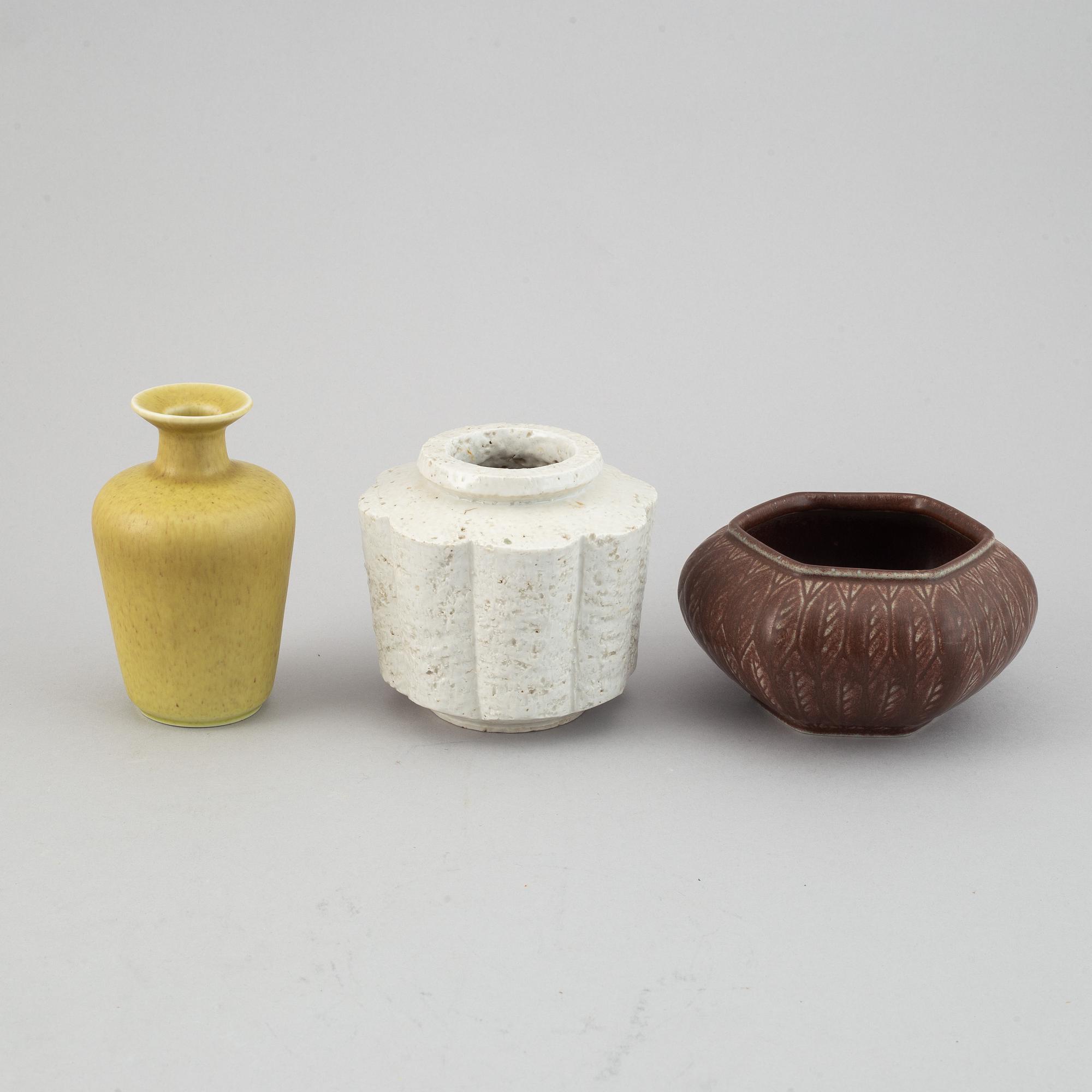 Gunnar Nylund, vaser, 5 st och skål, stengods, Rörstrand.