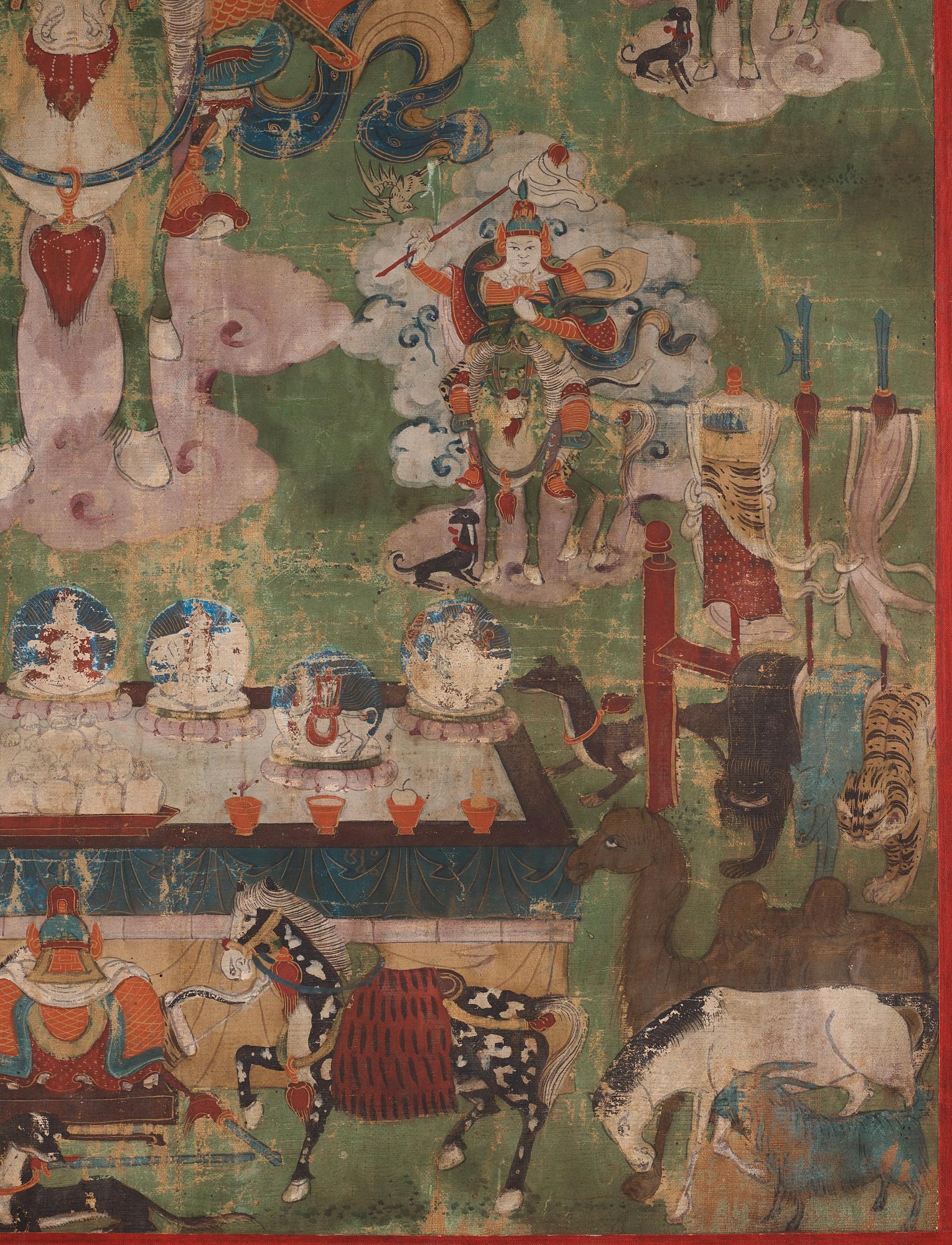 A Mongolian thangka depicting the nine Drala brothers, 19th century.