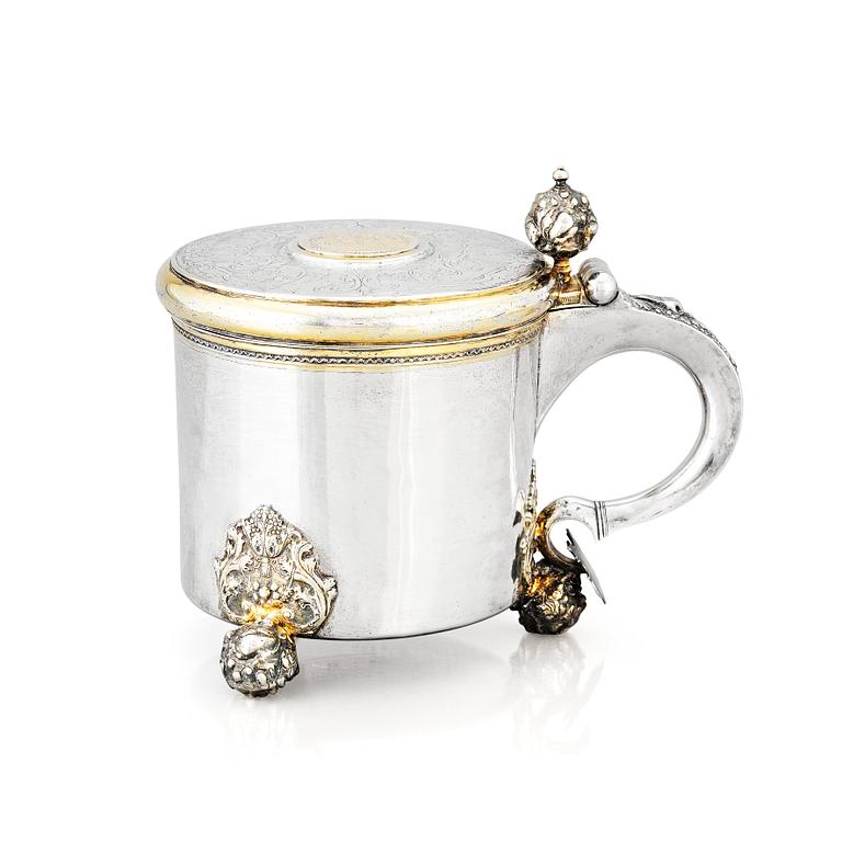 A Swedish late baroque parcel-gilt silver tankard, mark of Jeremias Britt, Kalmar (1736-1742).