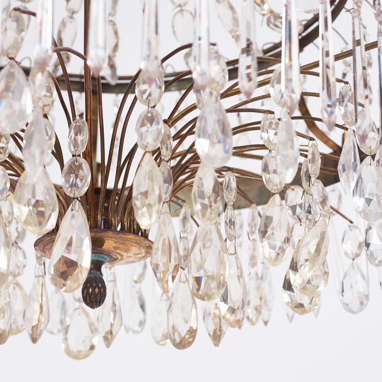 A pair of late Gustavian seven-light chandeliers, early 19th century.