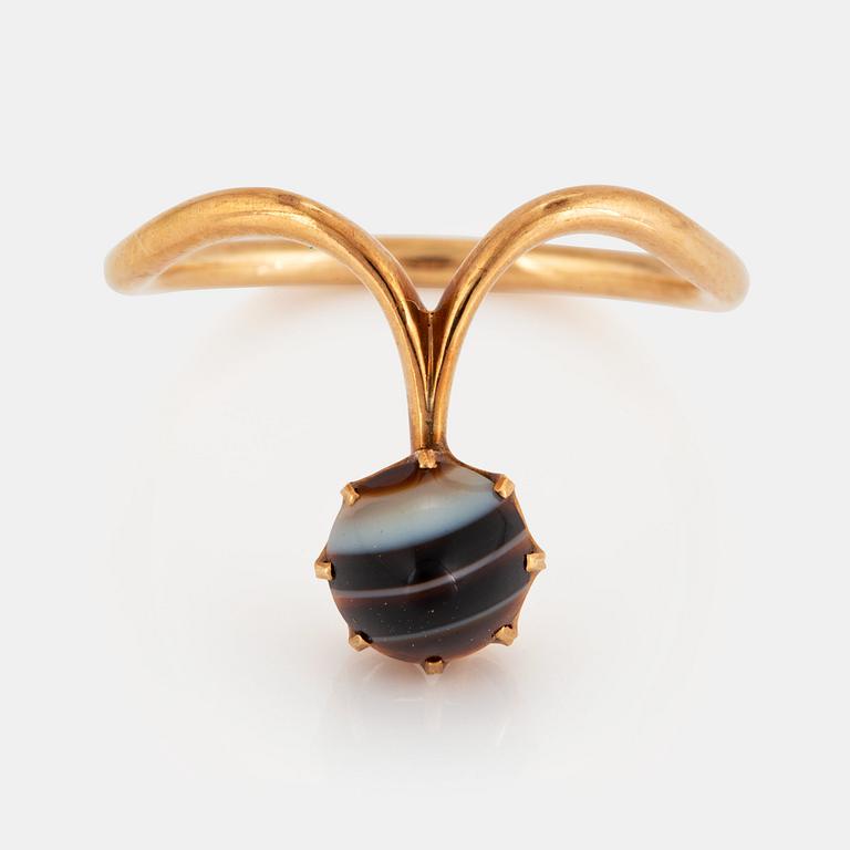 Ring 14K guld med bandad agat.