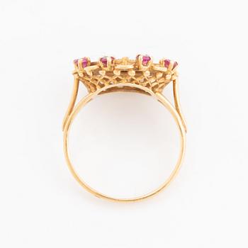 Gold, ruby and eight cut diamond ring.