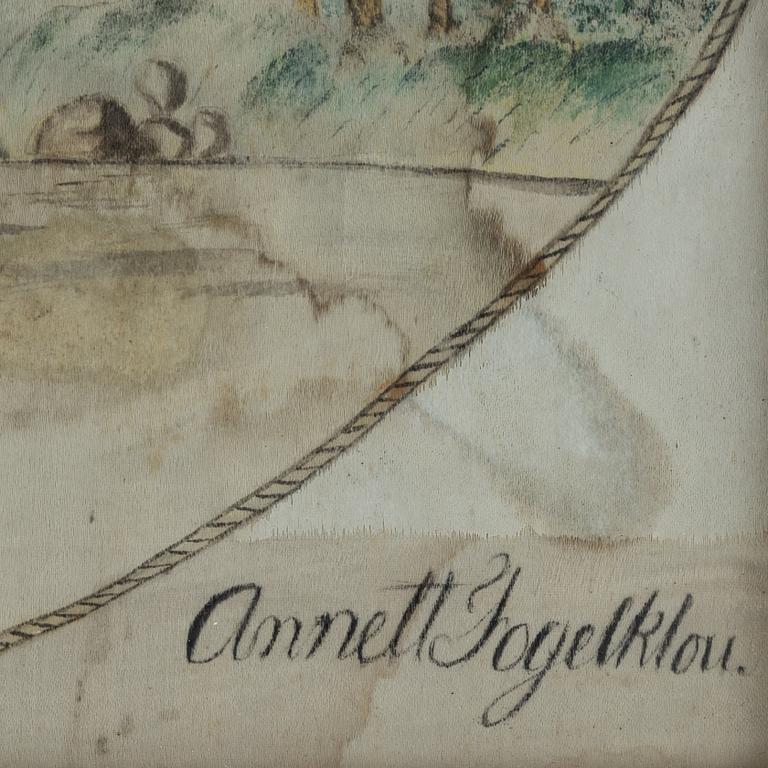 A painting on silk,  signed Annett Fogelklou and dated Christianstad 5/3 1822.