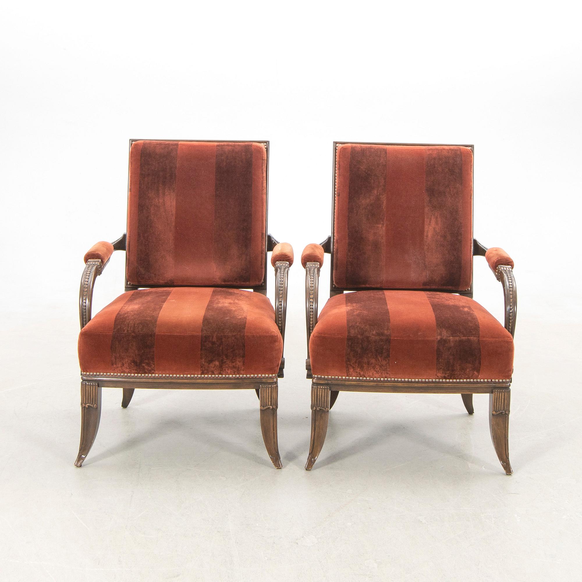 Lucien Rollin, armchairs, a pair, Art Deco style, late 20th century/early 21st century.