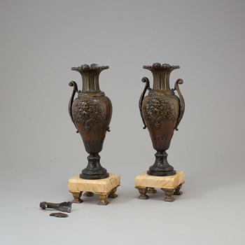 A PAIR OF SPELTER VASES, late 19th century.