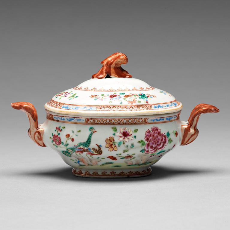 A famille rose 'Double Peacock' tureen with cover, Qing dynasty, Qianlong (1736-95).