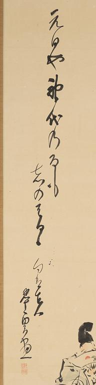 A Japanese scroll painting, ink and colour on paper, circa 1900.