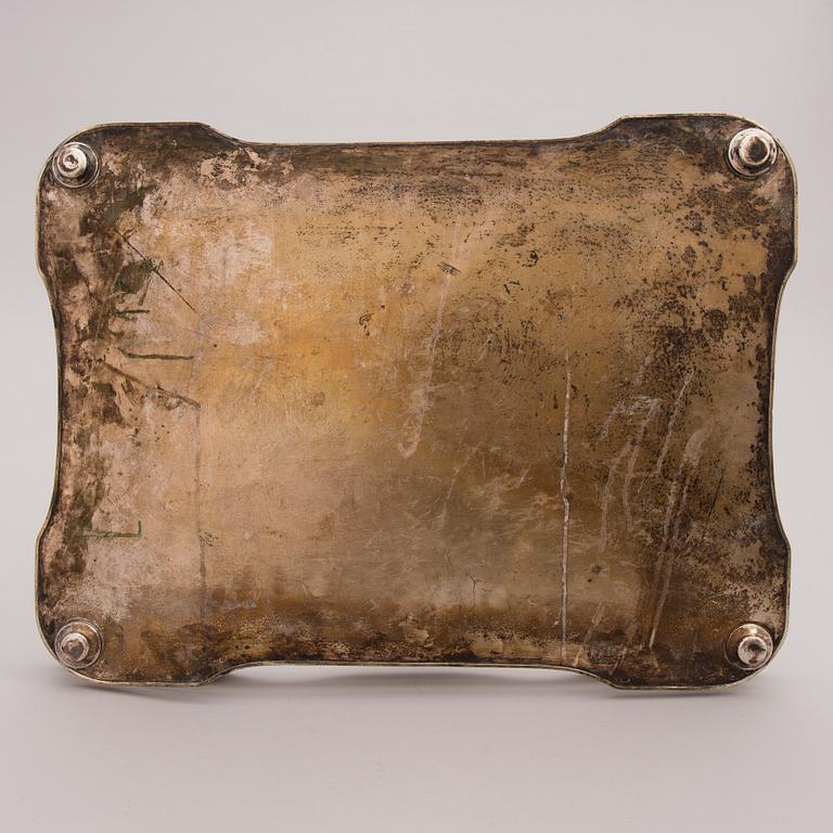 A LATE GEORGIAN TRAY, silver plated first half of the 19th century.