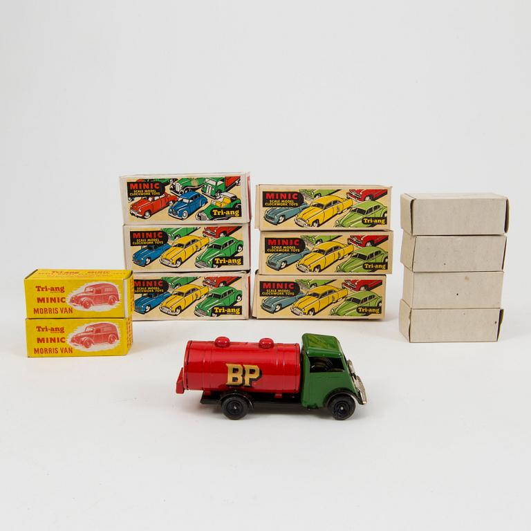 Nine Tri-Ang Minic Toys cars England 1950s.