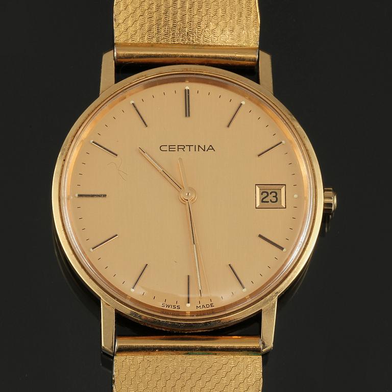 ARMBANDSUR, 18 k guld med förgyllt armband, Certina, 1900-talets senare del.